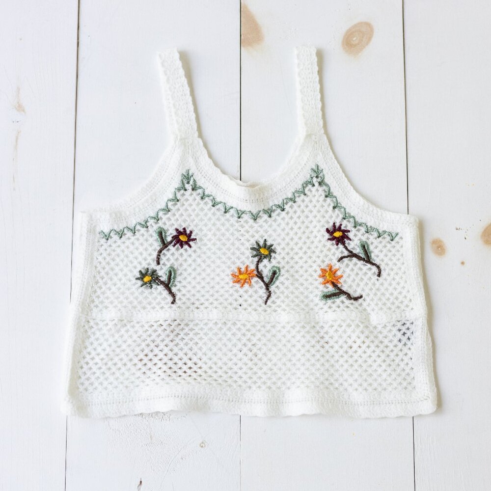 Embroidered Sweater Vest Top Cottagecore Garden Girl Crop Top